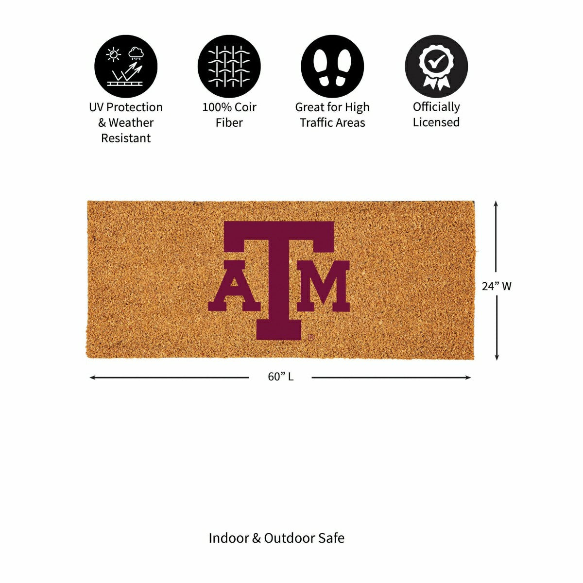 Texas A&M Extra Large Full Color Coir Mat, 60"x24", Collegiate