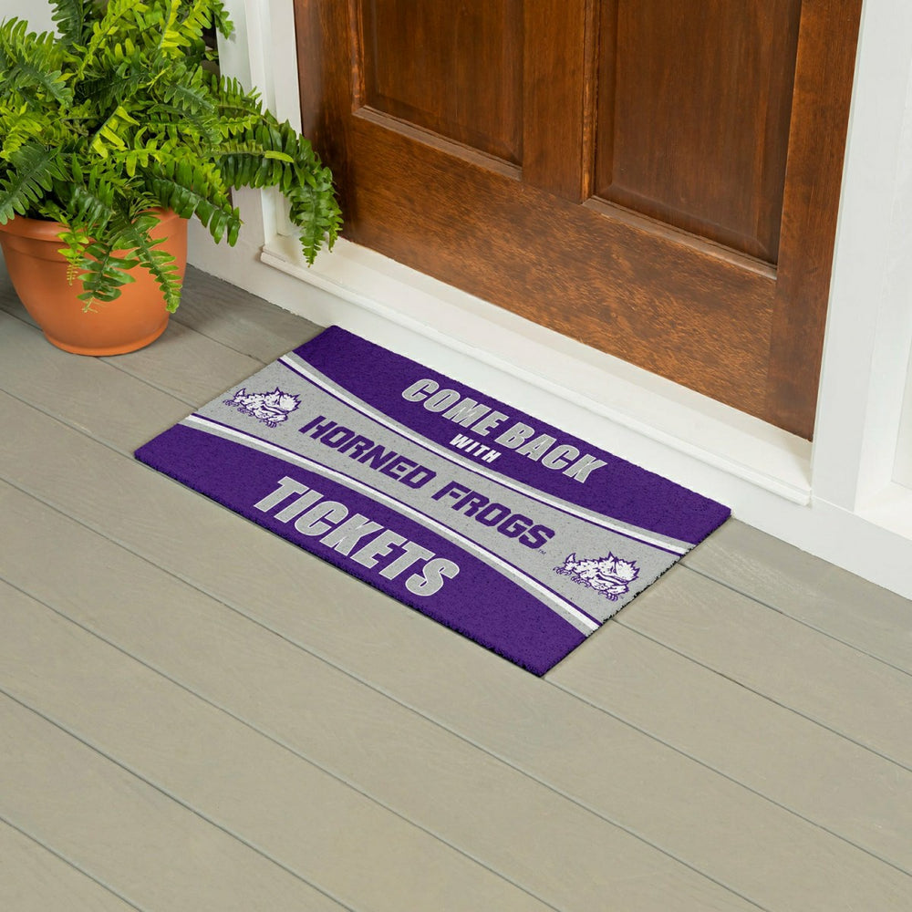 28" x 16" PVC Trapper Mat, Come Back with Tickets, Texas Christian Uni, Collegiate