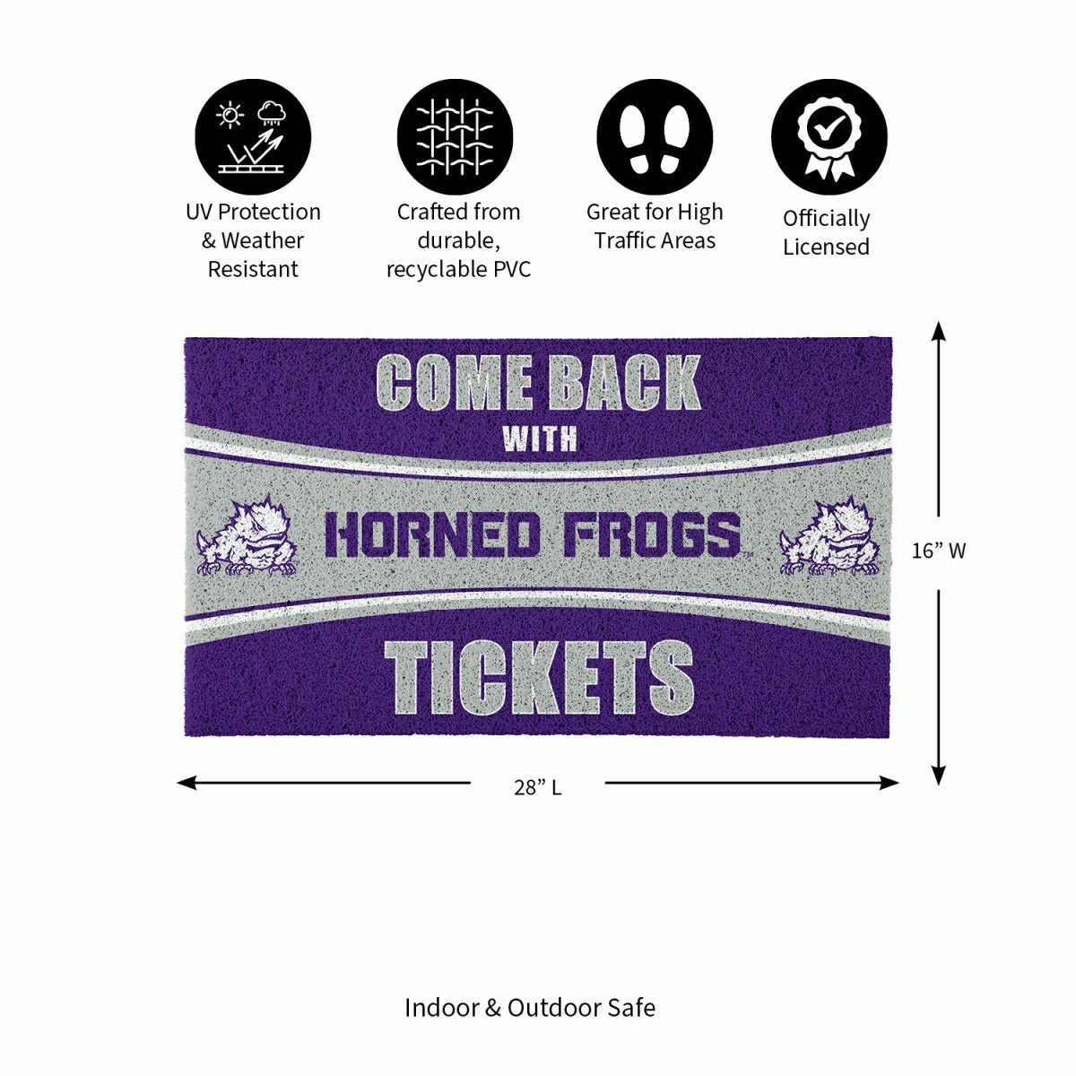 28" x 16" PVC Trapper Mat, Come Back with Tickets, Texas Christian Uni, Collegiate