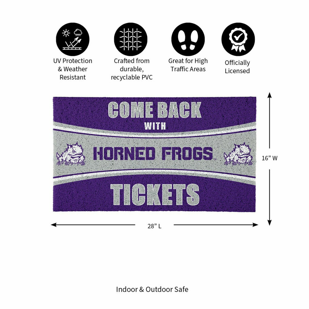 28" x 16" PVC Trapper Mat, Come Back with Tickets, Texas Christian Uni, Collegiate