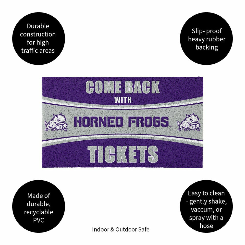 28" x 16" PVC Trapper Mat, Come Back with Tickets, Texas Christian Uni, Collegiate