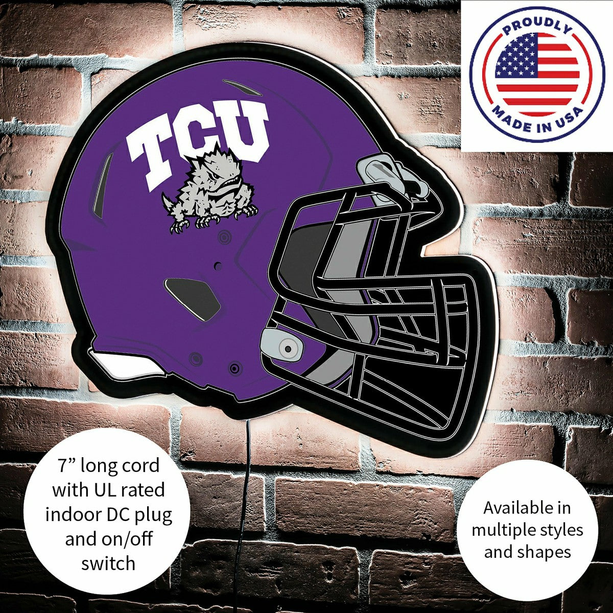 LED Wall Decor, Helmet, Texas Christian University, Collegiate, Home