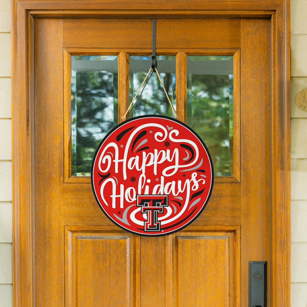 Texas Tech University Holiday Round Door Décor with Hanging Rope, 18x1, Collegiate, Home