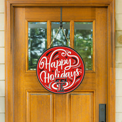 Texas Tech University Holiday Round Door Décor with Hanging Rope, 18x1, Collegiate, Home