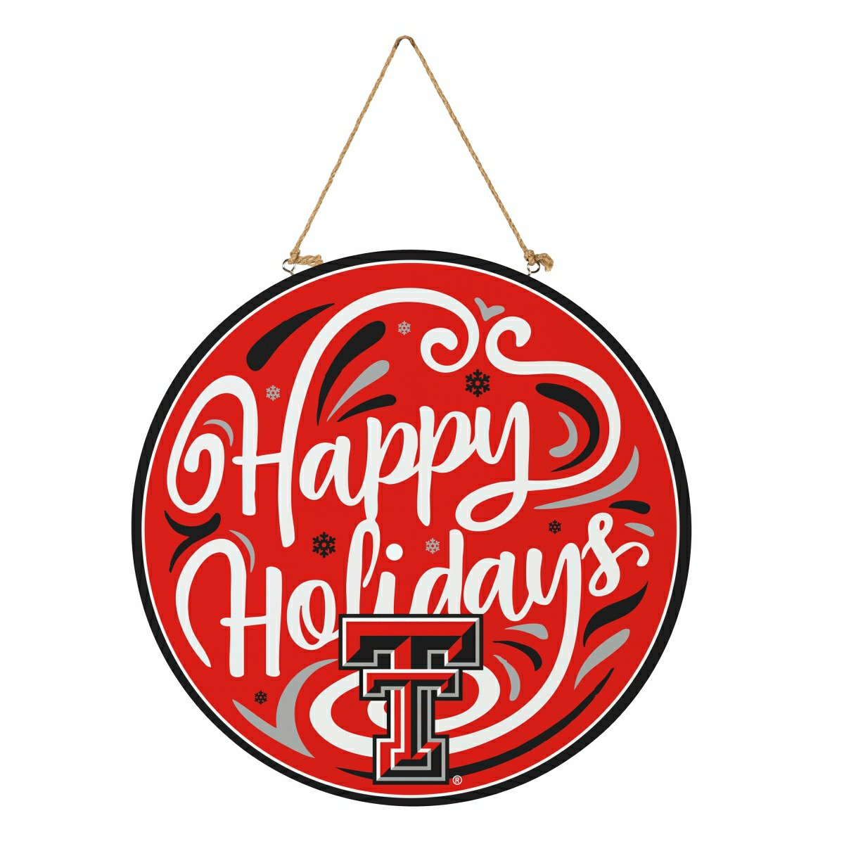 Texas Tech University Holiday Round Door Décor with Hanging Rope, 18x1, Collegiate, Home