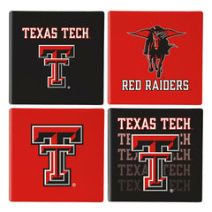 Texas Tech University Ceramic Coasters Set, 4pcs with Wood Caddy, Collegiate, Home