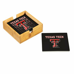 Texas Tech University Ceramic Coasters Set, 4pcs with Wood Caddy, Collegiate, Home