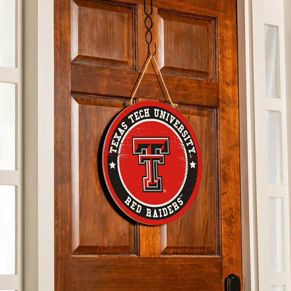 Texas Tech University Round Door Décor with Hanging Rope, 18x18, Collegiate, Home