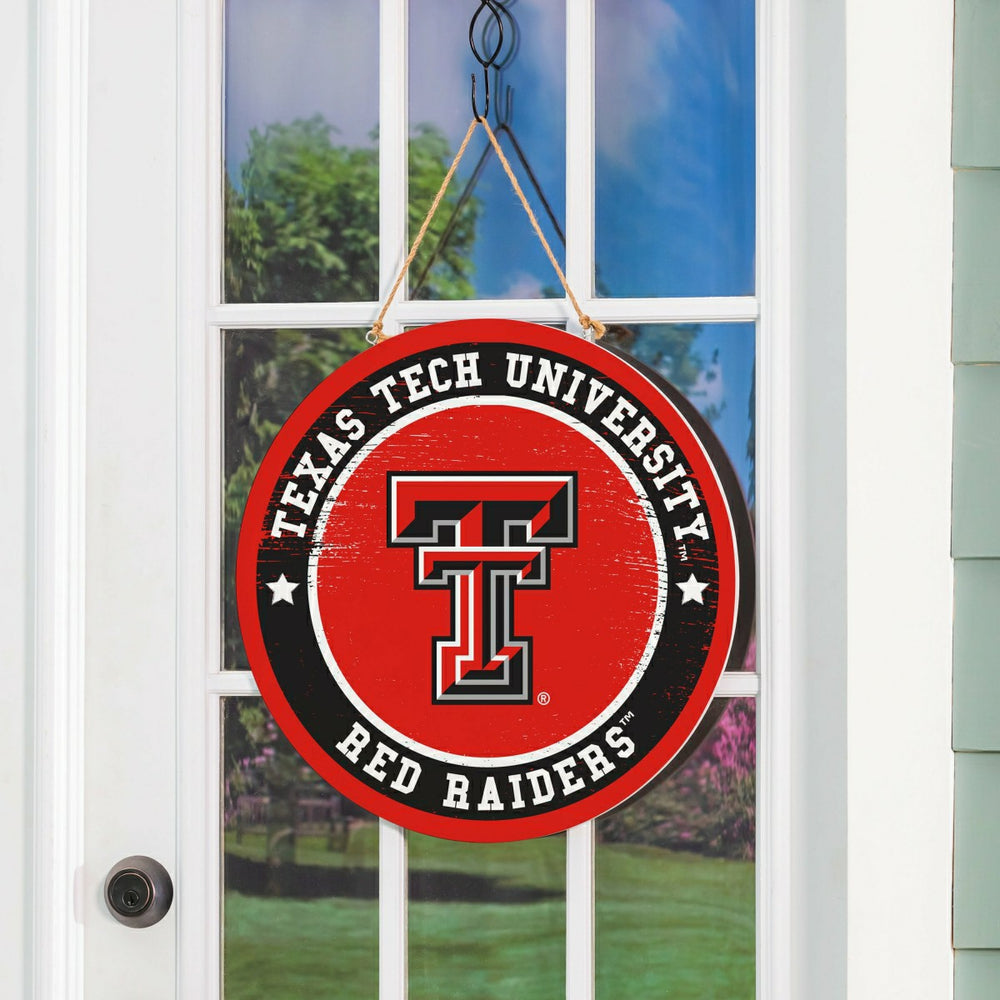 Texas Tech University Round Door Décor with Hanging Rope, 18x18, Collegiate, Home