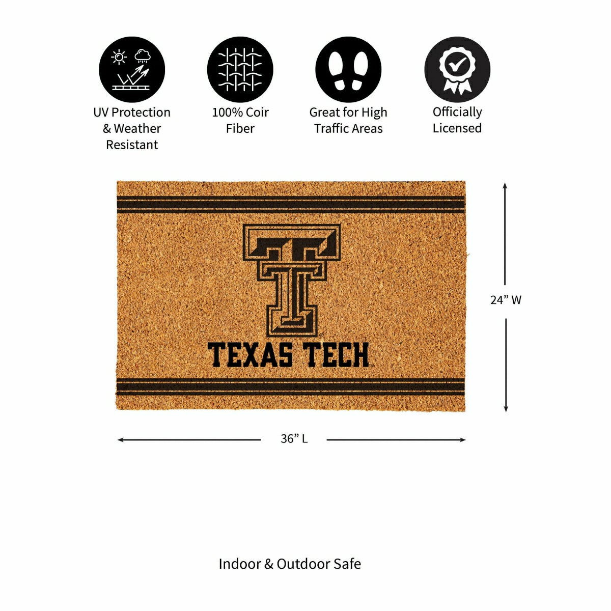 Texas Tech University Large One Color Coir Mat, 36"x24", Collegiate