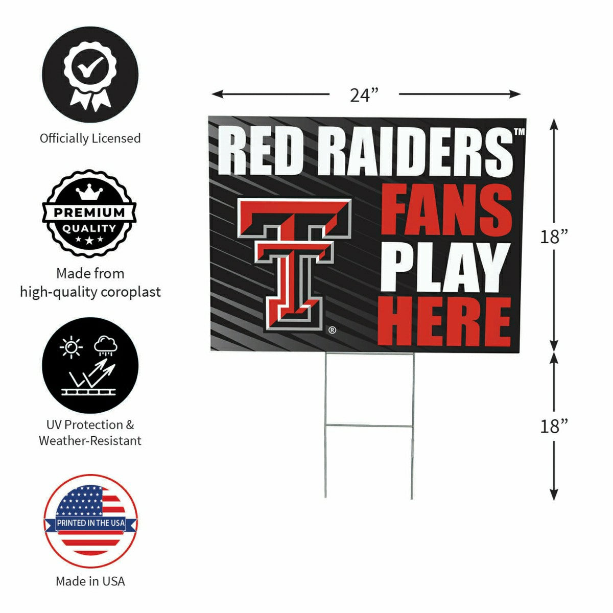 Texas Tech University Coroplast Yard Sign "Fans Play Here", Collegiate, Home