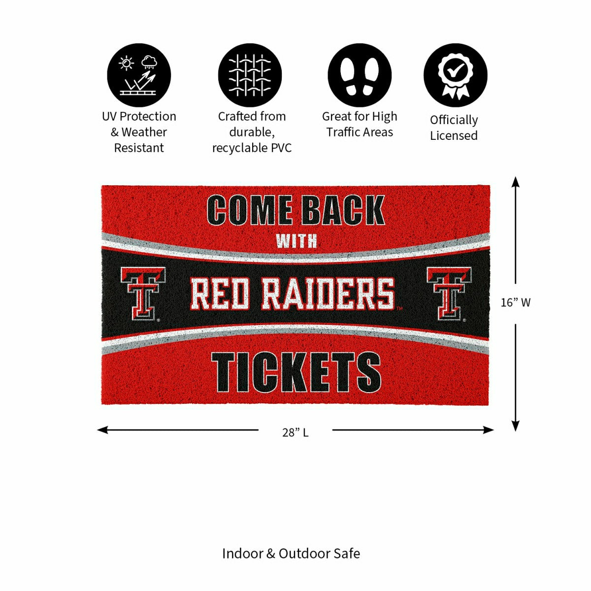 28" x 16" PVC Trapper Mat, Come Back with Tickets, Texas Tech Universi, Collegiate