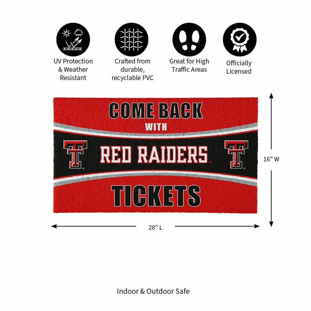 28" x 16" PVC Trapper Mat, Come Back with Tickets, Texas Tech Universi, Collegiate