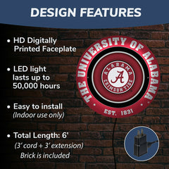 University of Alabama, Metal Lite, Round, Collegiate