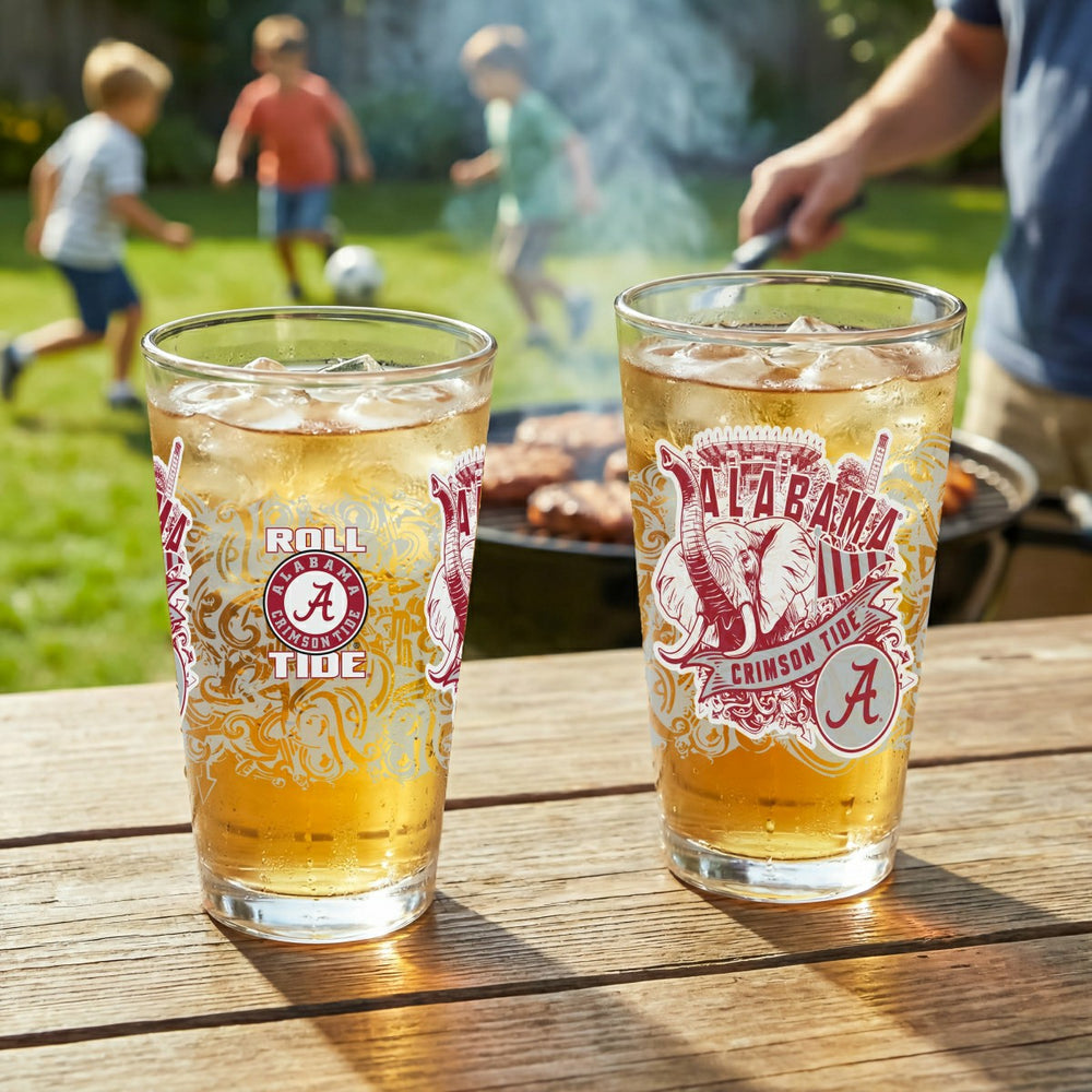 University of Alabama 16oz Glass pint, Set of 2, Collegiate, Home