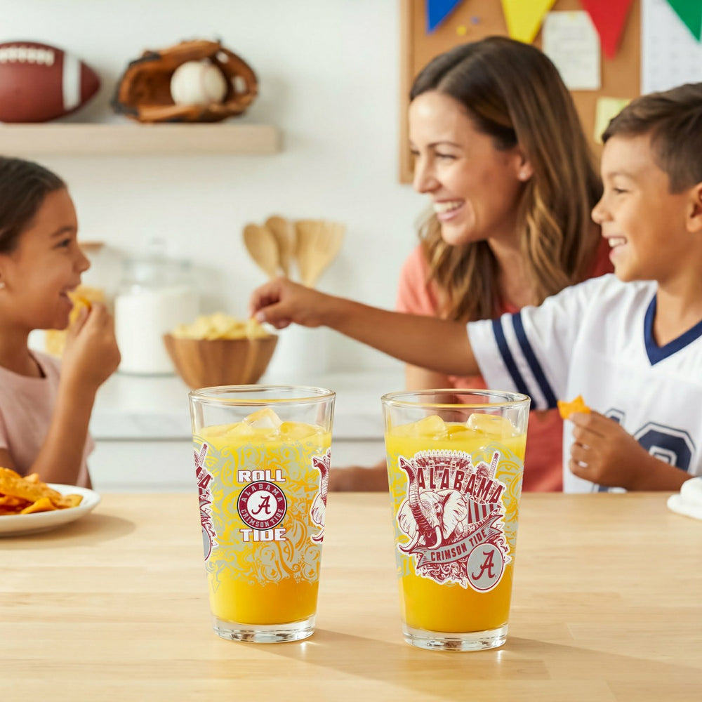 University of Alabama 16oz Glass pint, Set of 2, Collegiate, Home