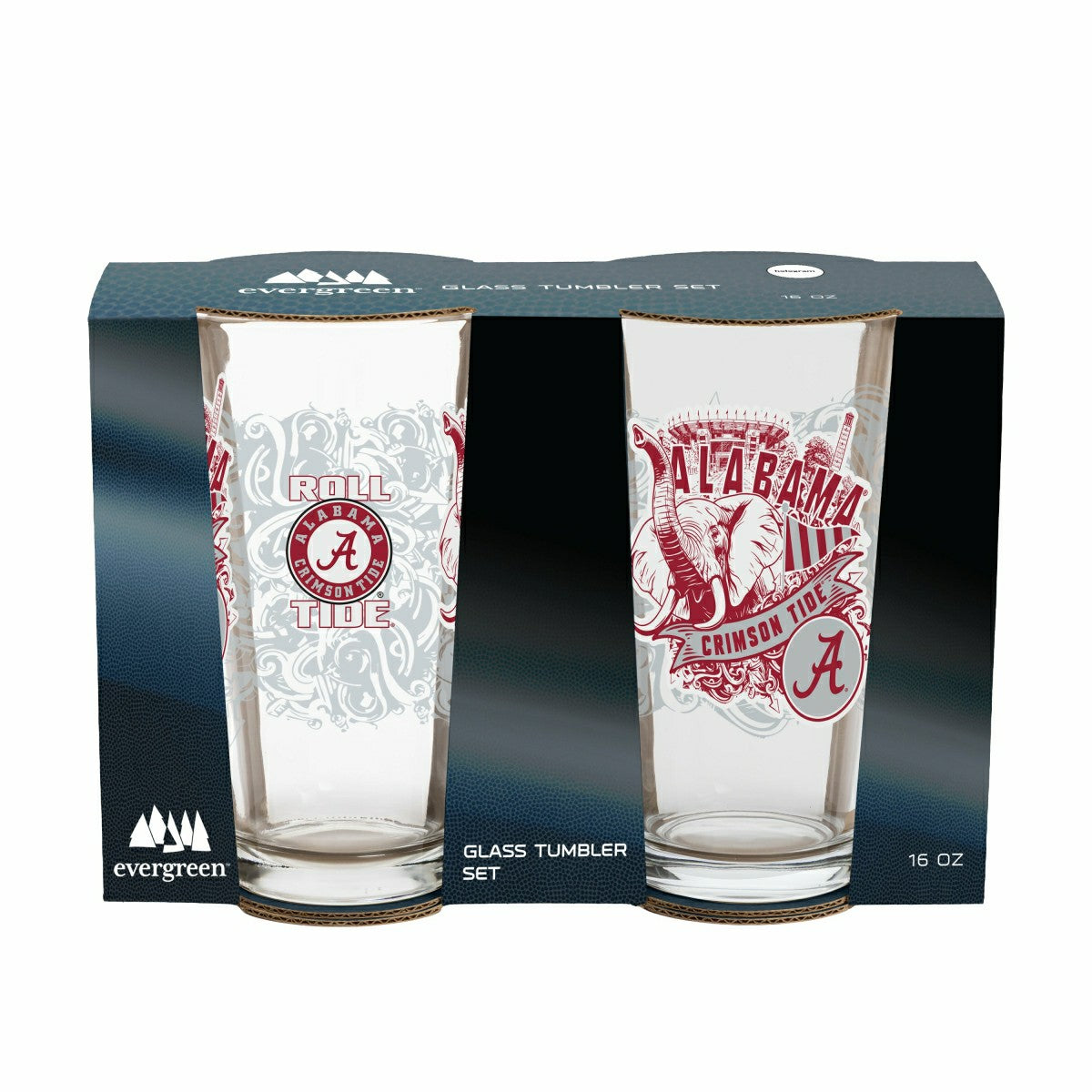 University of Alabama 16oz Glass pint, Set of 2, Collegiate, Home