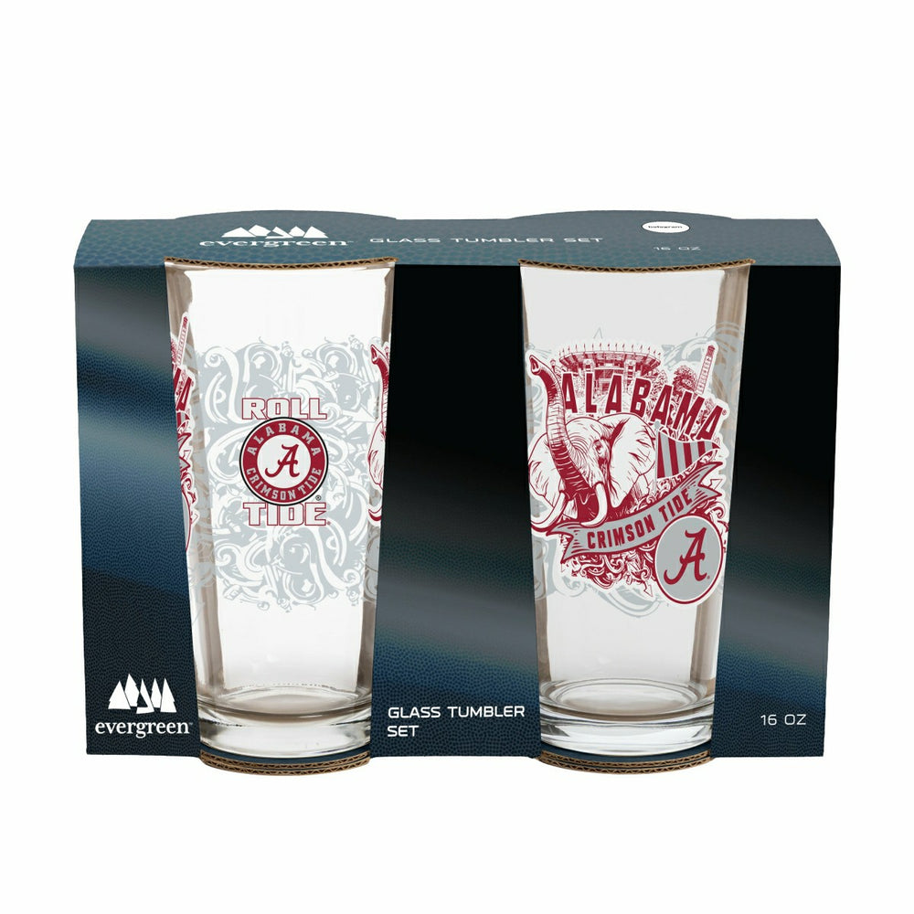 University of Alabama 16oz Glass pint, Set of 2, Collegiate, Home