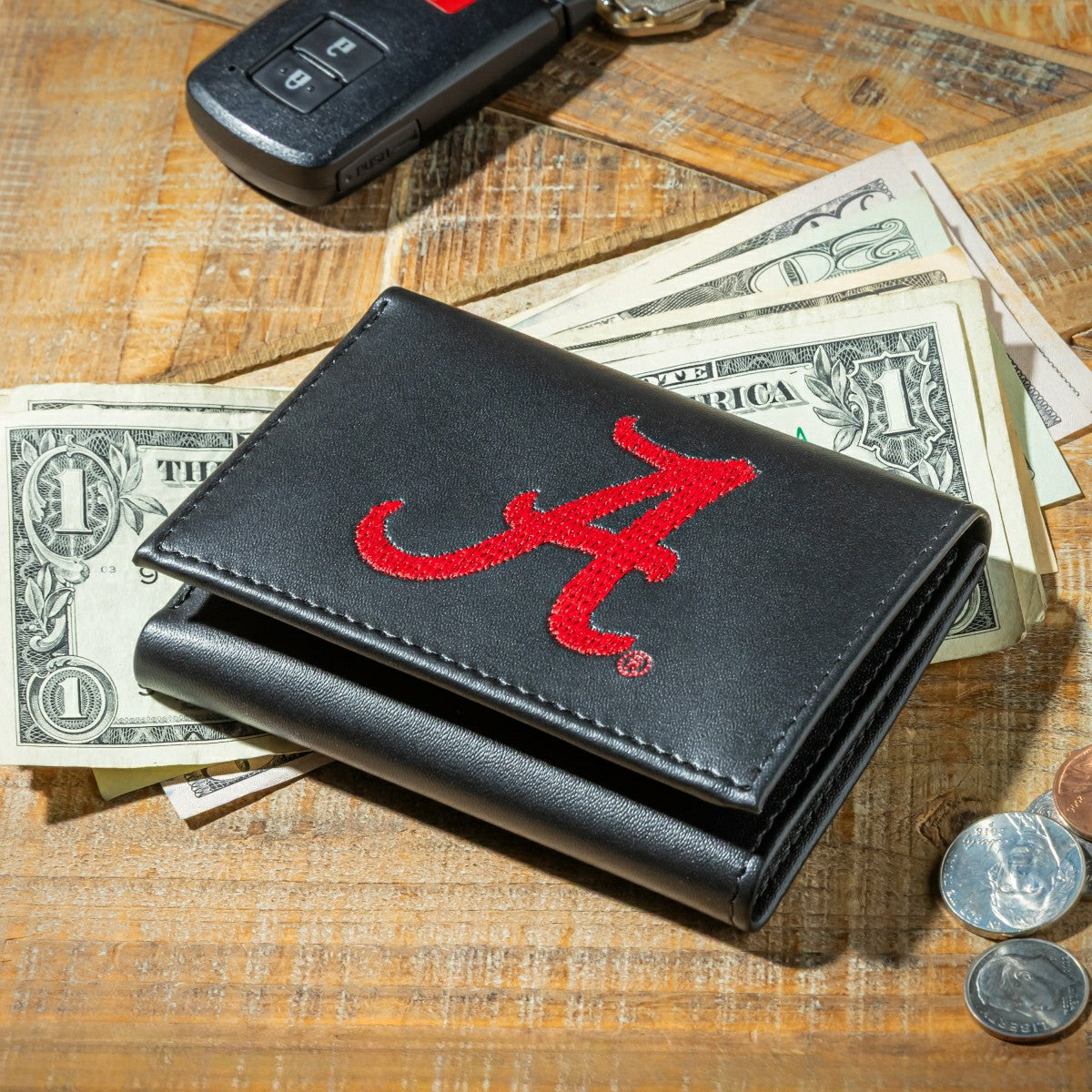 University of Alabama Black Tri-Fold Embroidered Wallet w/ RFID Blocking, Collegiate, Home