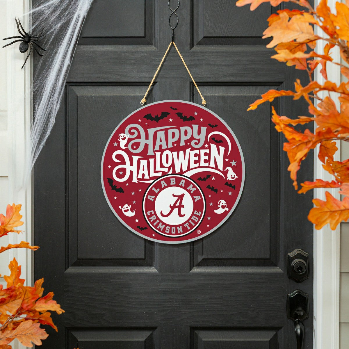 University of Alabama Halloween Round Door Décor with Hanging Rope, 18, Collegiate, Home