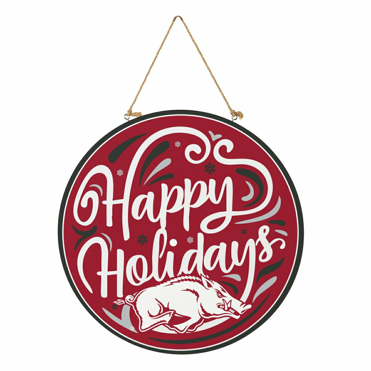 University of Arkansas Holiday Round Door Décor with Hanging Rope, 18x, Collegiate, Home