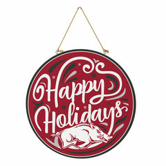 University of Arkansas Holiday Round Door Décor with Hanging Rope, 18x, Collegiate, Home
