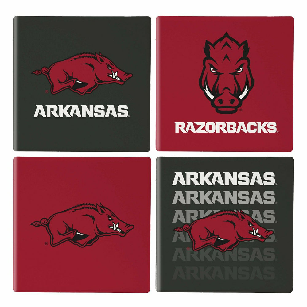 University of Arkansas Ceramic Coasters Set, 4pcs with Wood Caddy, Collegiate, Home