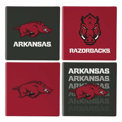 University of Arkansas Ceramic Coasters Set, 4pcs with Wood Caddy, Collegiate, Home