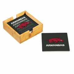 University of Arkansas Ceramic Coasters Set, 4pcs with Wood Caddy, Collegiate, Home