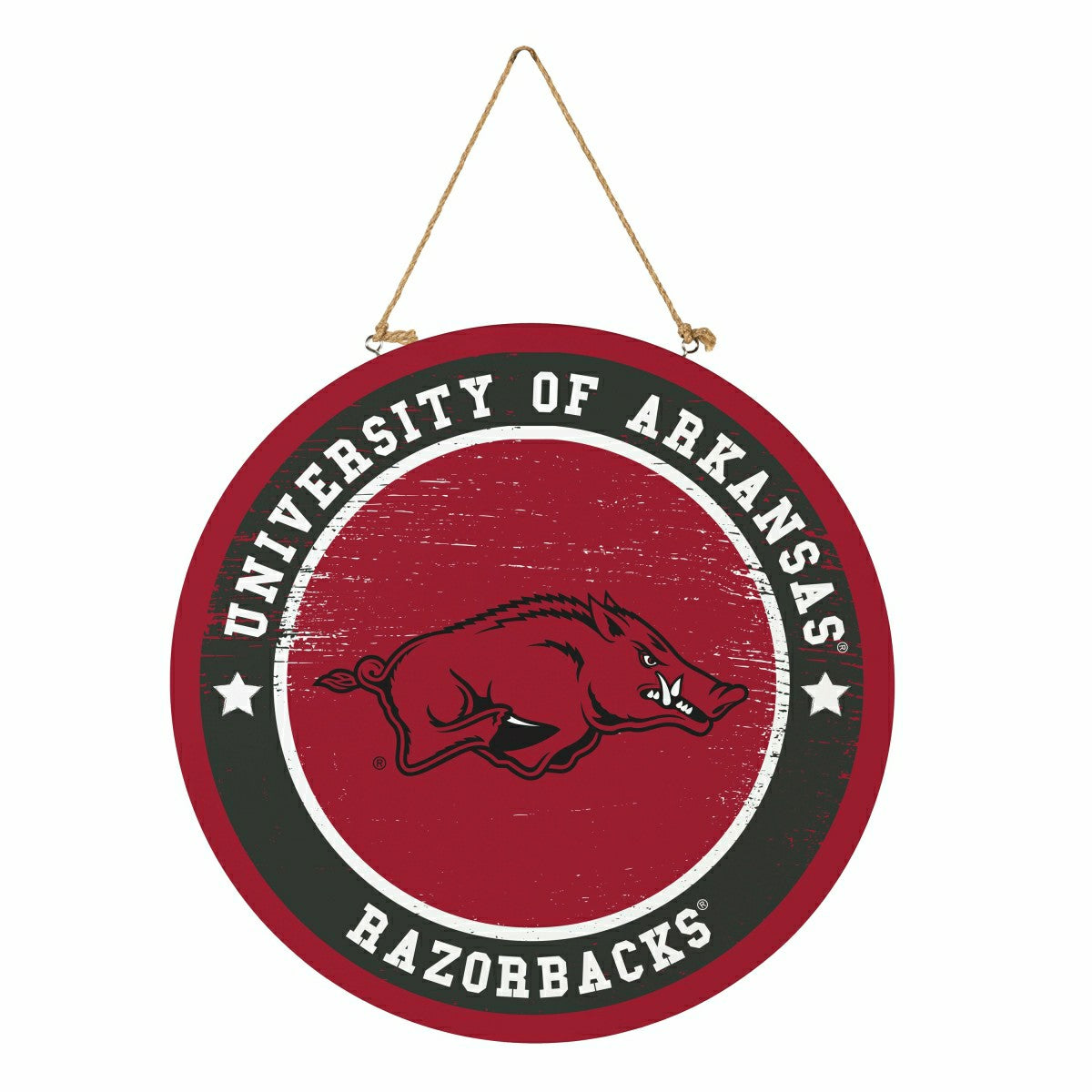 University of Arkansas Round Door Décor with Hanging Rope, 18x18, Collegiate, Home