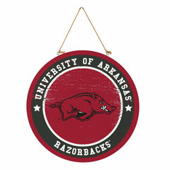 University of Arkansas Round Door Décor with Hanging Rope, 18x18, Collegiate, Home