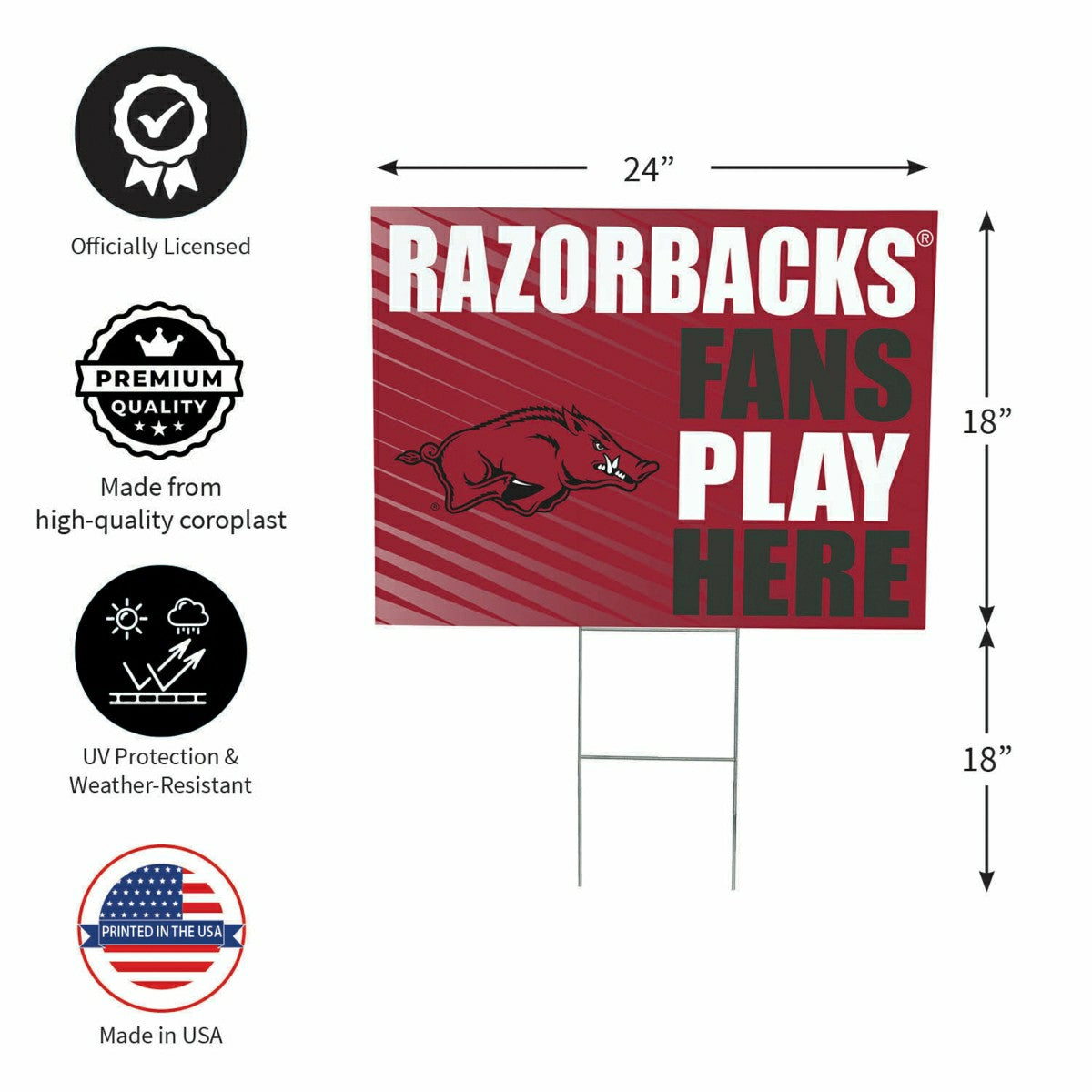 University of Arkansas Coroplast Yard Sign "Fans Play Here", Collegiate, Home
