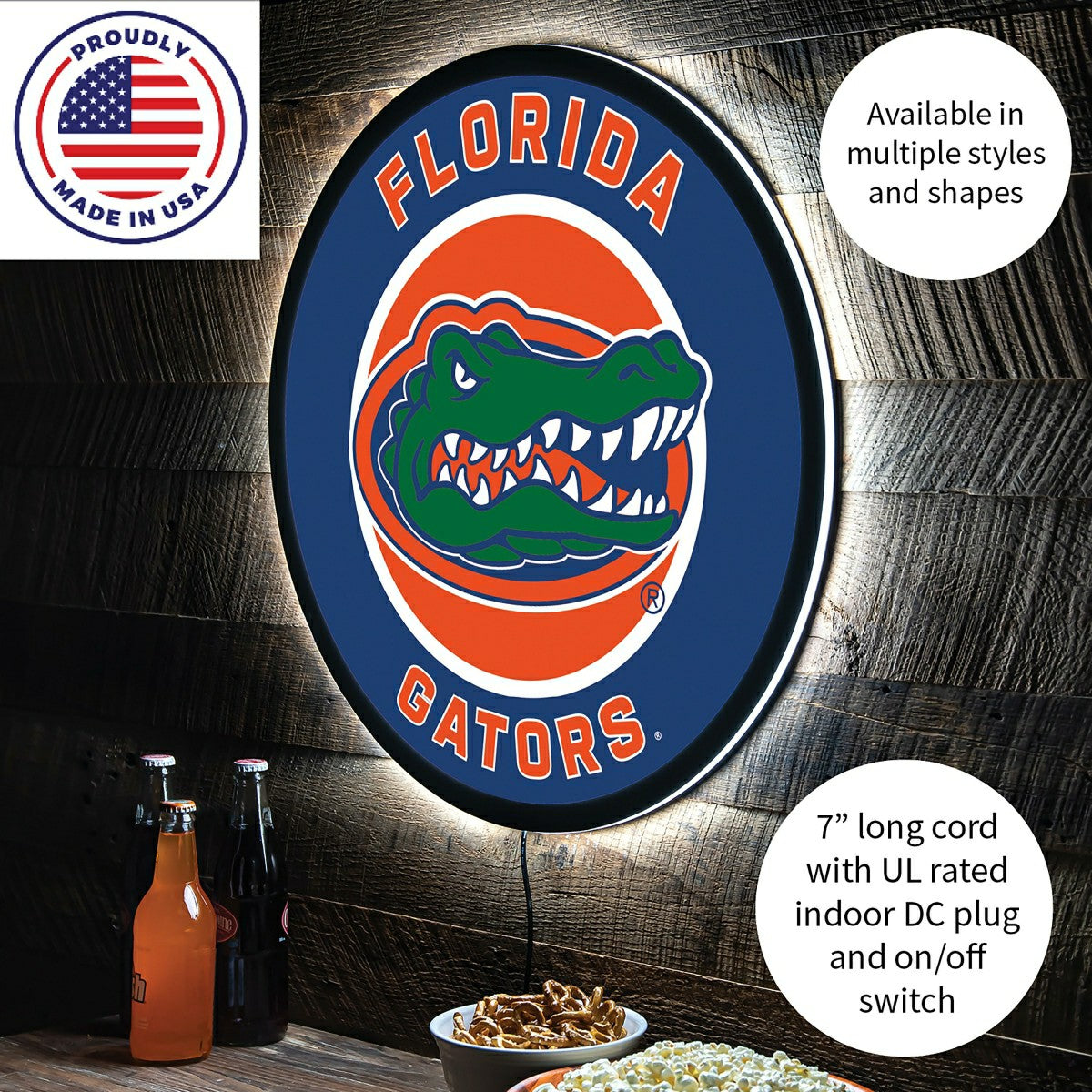 LED Wall Decor, Round, University of Florida, Collegiate, Home