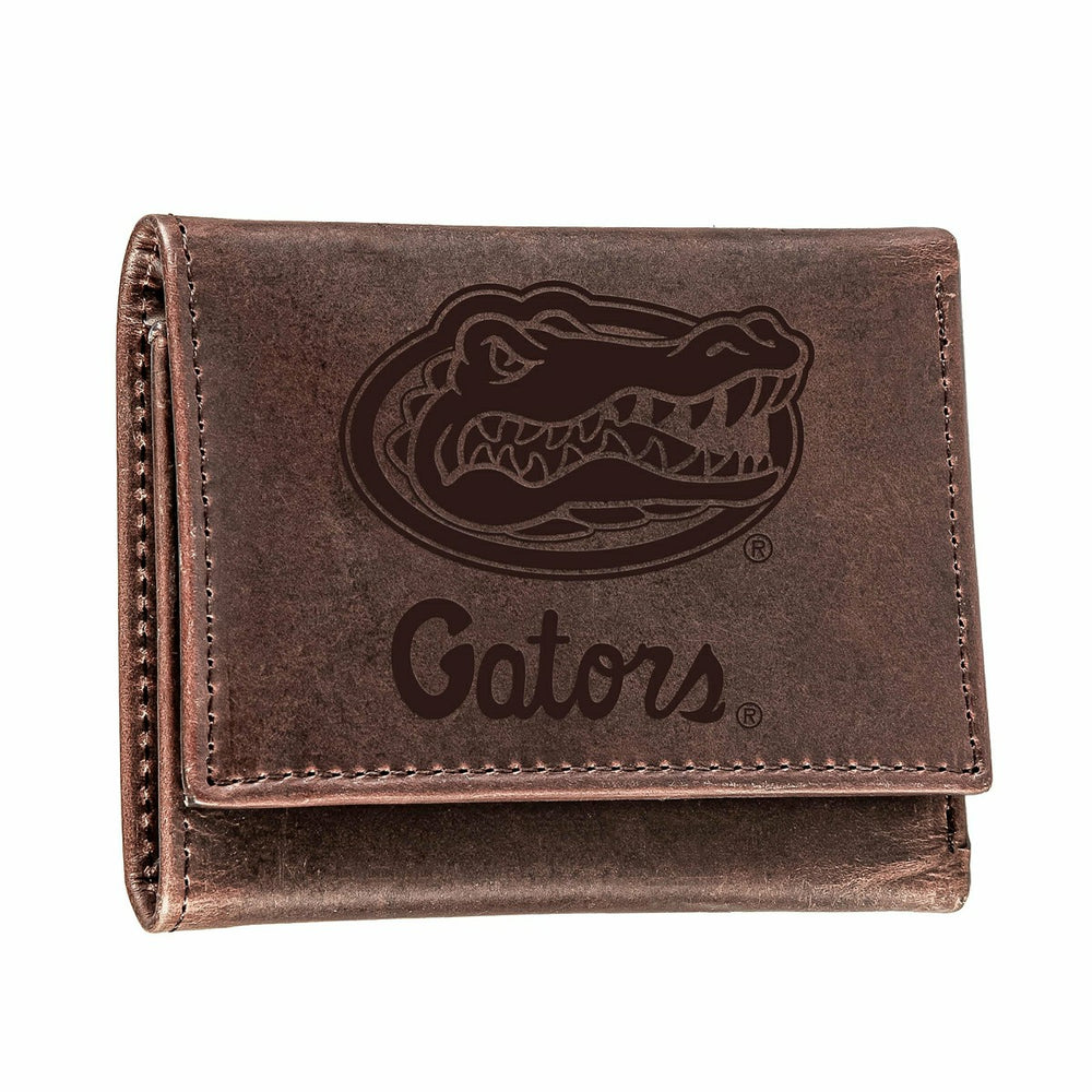 University of Florida, Tri-Fold Wallet, Brown, CH, 100% Genuine Leathe, Collegiate, Home