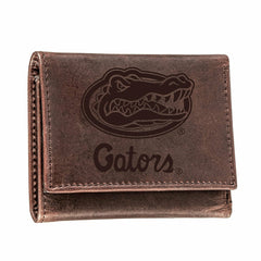University of Florida, Tri-Fold Wallet, Brown, CH, 100% Genuine Leathe, Collegiate, Home