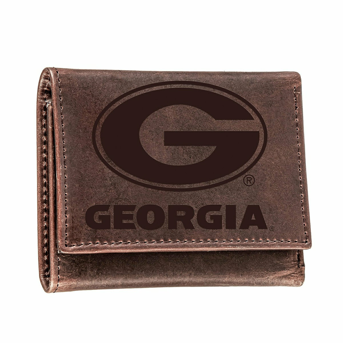 University of Georgia, Tri-Fold Wallet, Brown, CH, 100% Genuine Leathe, Collegiate, Home