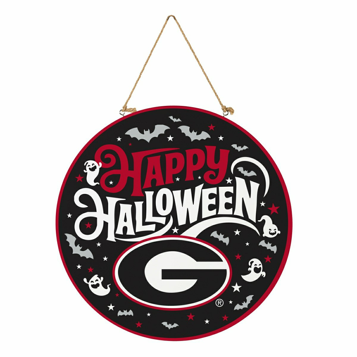 University of Georgia Halloween Round Door Décor with Hanging Rope, 18, Collegiate, Home