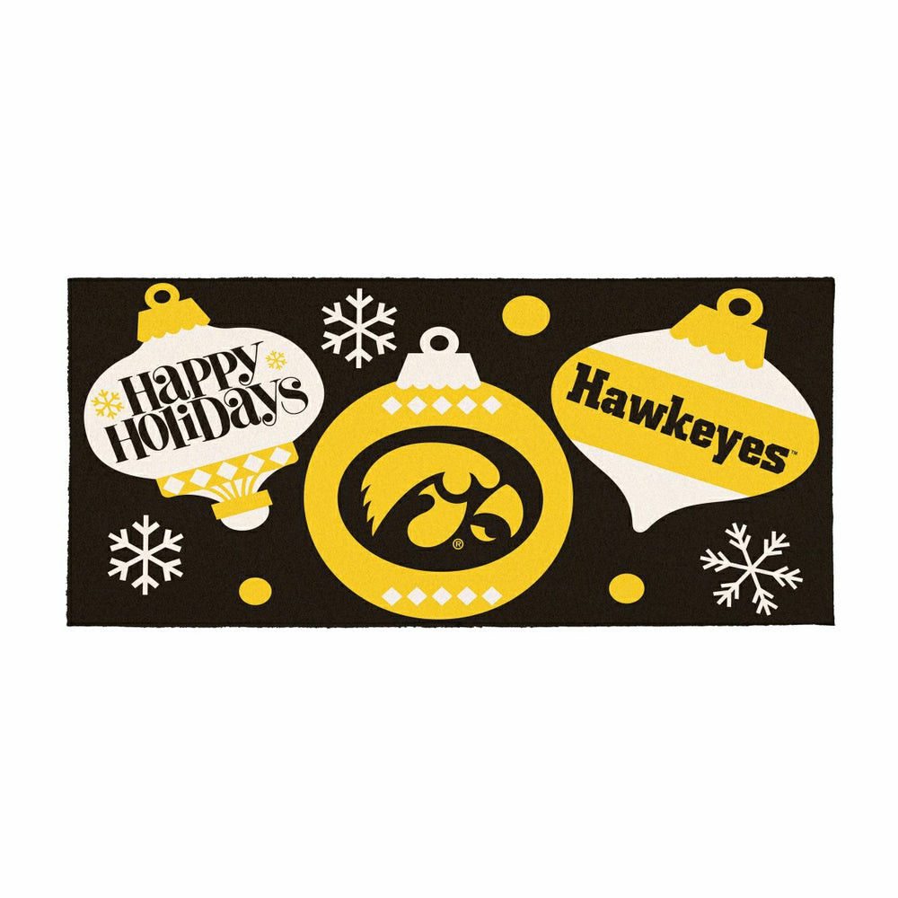University of Iowa Holiday Flocked Coir Sassafras Switch Mat, 22"x10", Collegiate