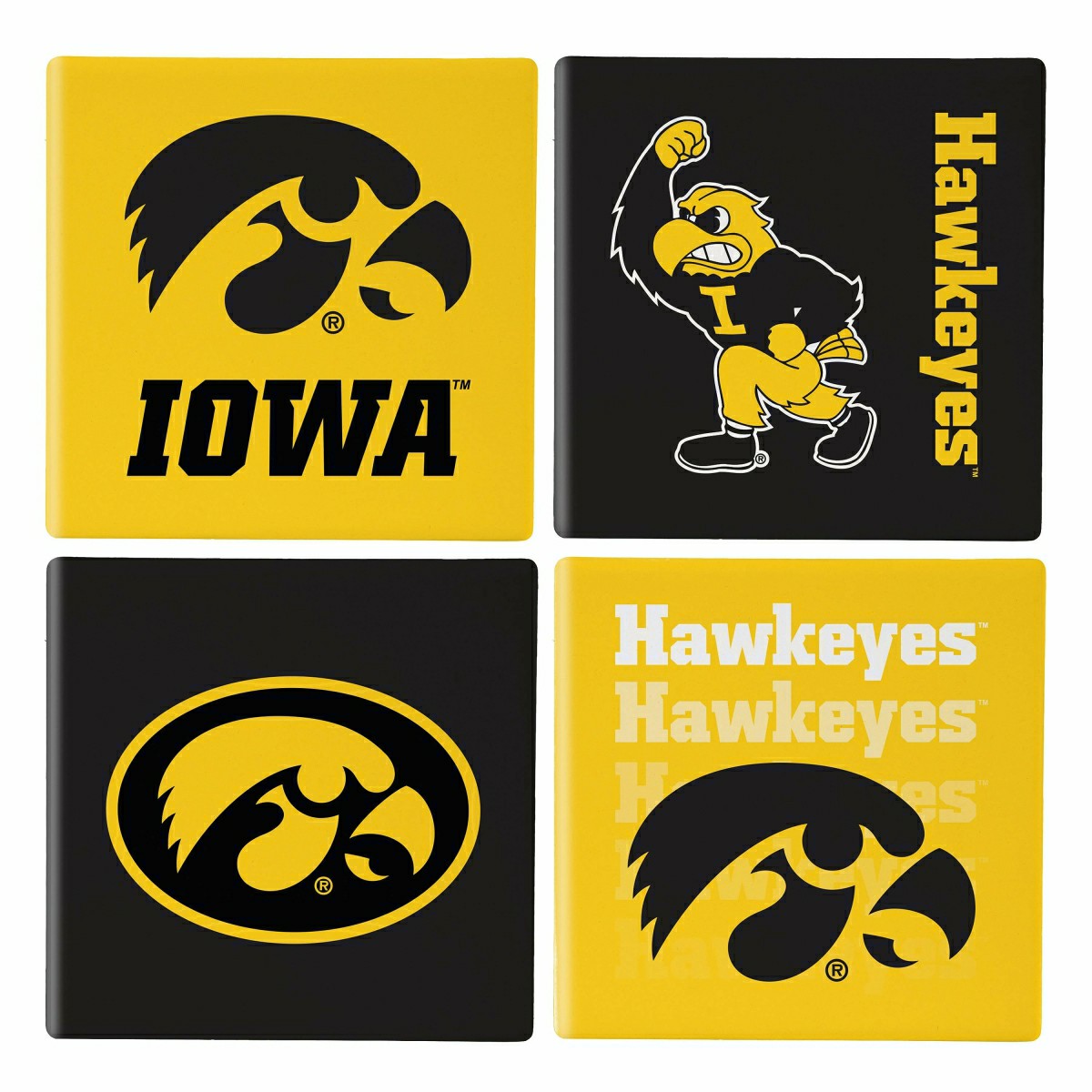 University of Iowa Ceramic Coasters Set, 4pcs with Wood Caddy, Collegiate, Home