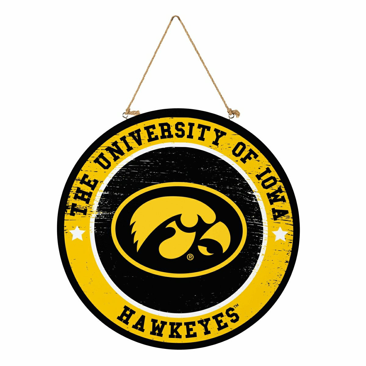 University of Iowa Round Door Décor with Hanging Rope, 18x18, Collegiate, Home