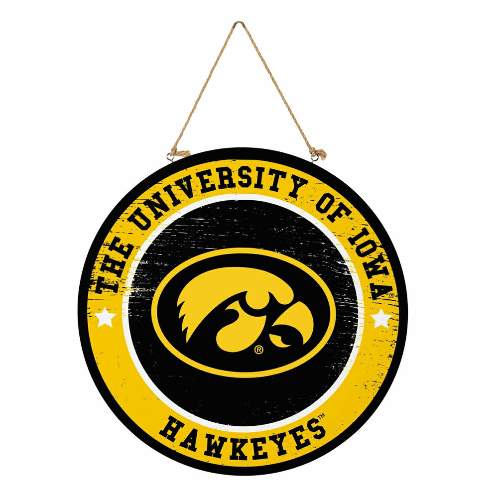 University of Iowa Round Door Décor with Hanging Rope, 18x18, Collegiate, Home