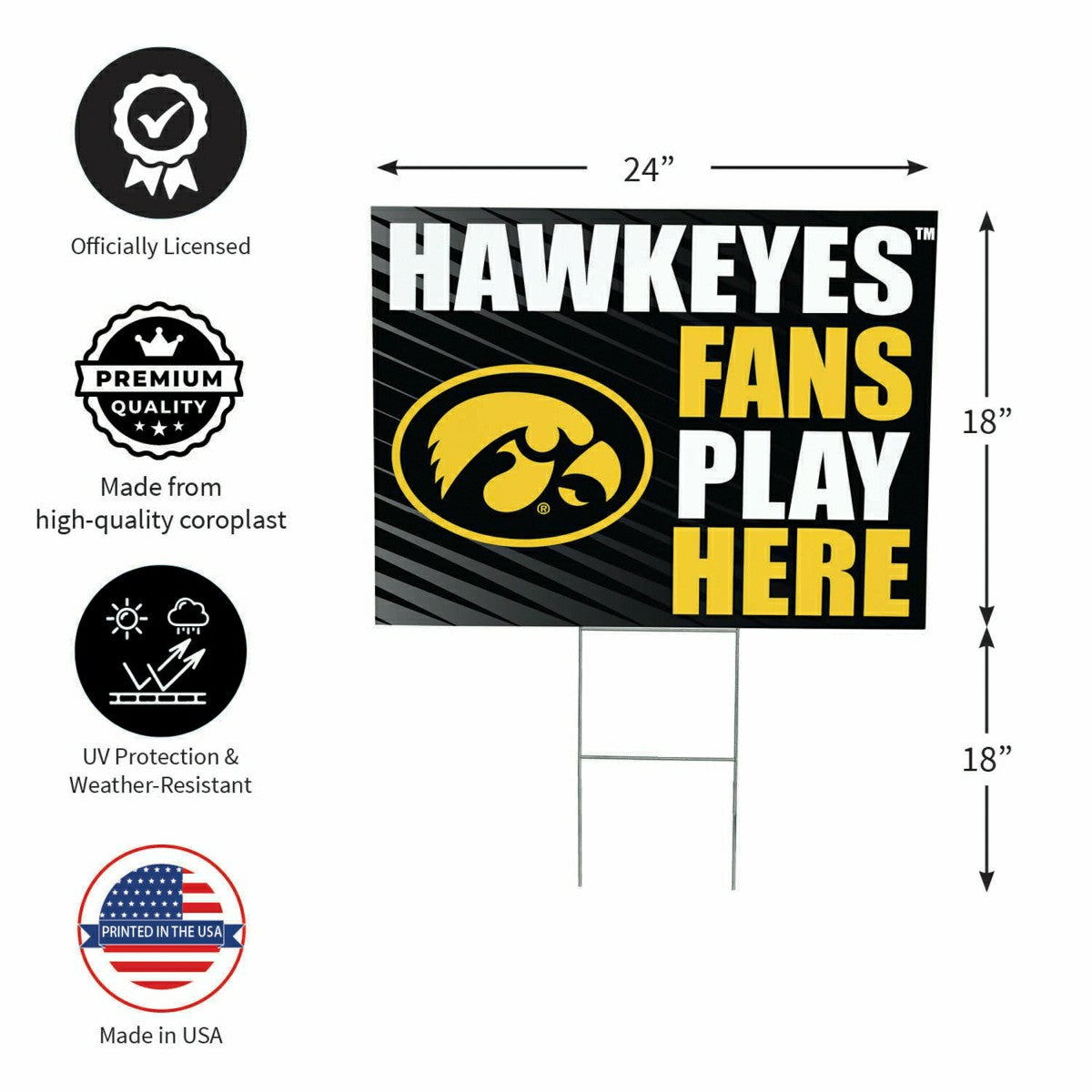 University of Iowa Coroplast Yard Sign "Fans Play Here", Collegiate, Home