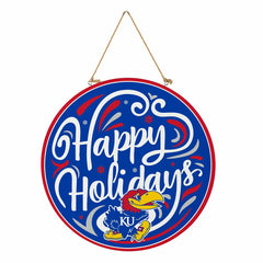 University of Kansas Holiday Round Door Décor with Hanging Rope, 18x18, Collegiate, Home
