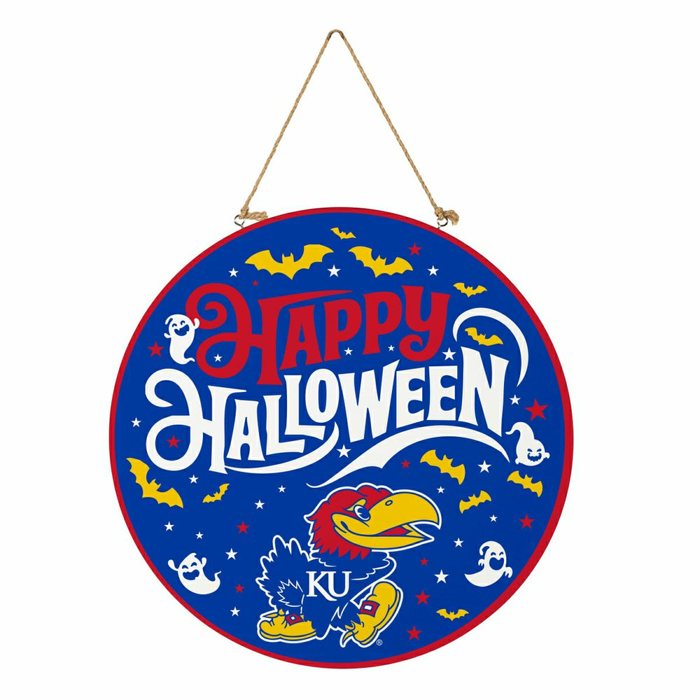 University of Kansas Halloween Round Door Décor with Hanging Rope, 18x, Collegiate, Home