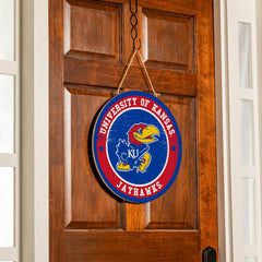 University of Kansas Round Door Décor with Hanging Rope, 18x18, Collegiate, Home