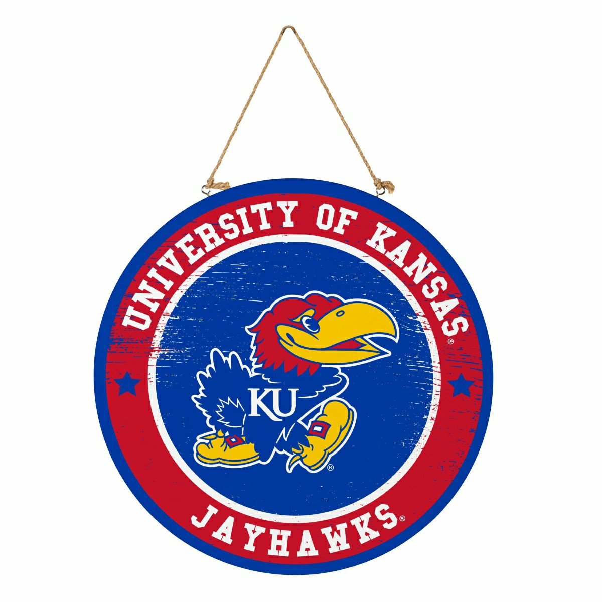University of Kansas Round Door Décor with Hanging Rope, 18x18, Collegiate, Home