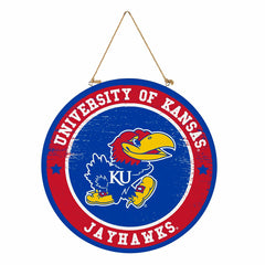 University of Kansas Round Door Décor with Hanging Rope, 18x18, Collegiate, Home