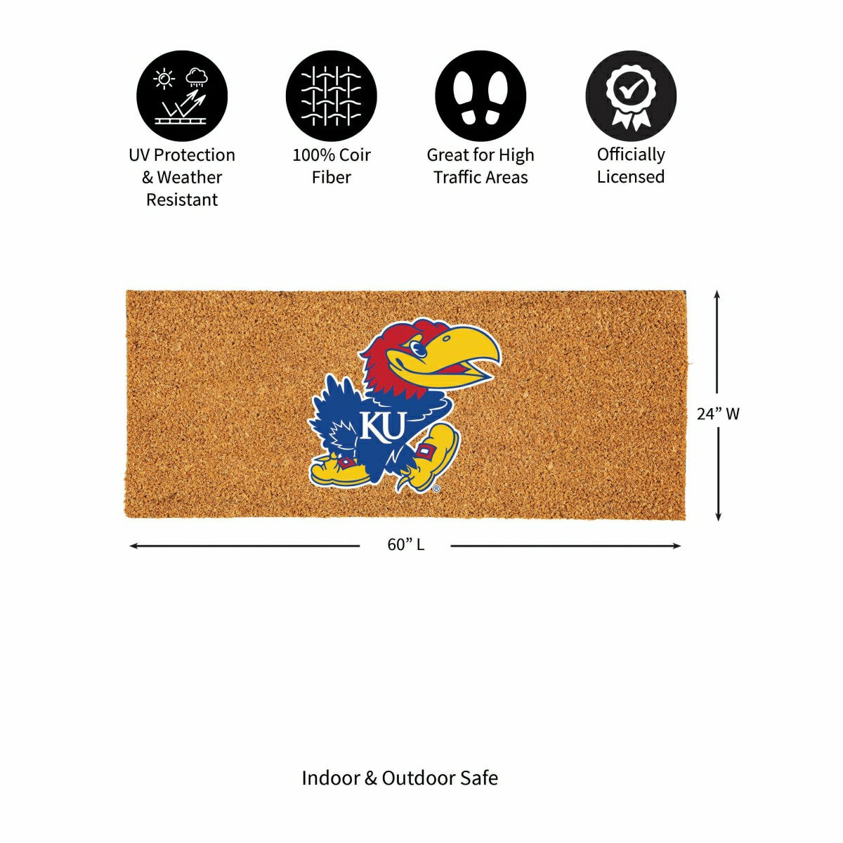 University of Kansas Extra Large Full Color Coir Mat, 60"x24", Collegiate