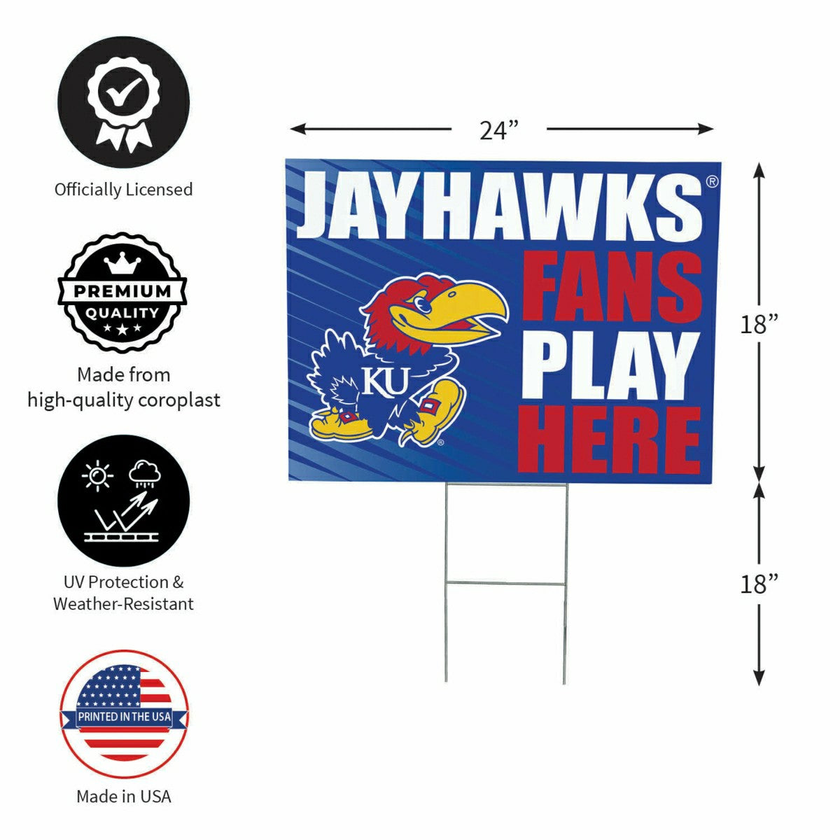 University of Kansas Coroplast Yard Sign "Fans Play Here", Collegiate, Home