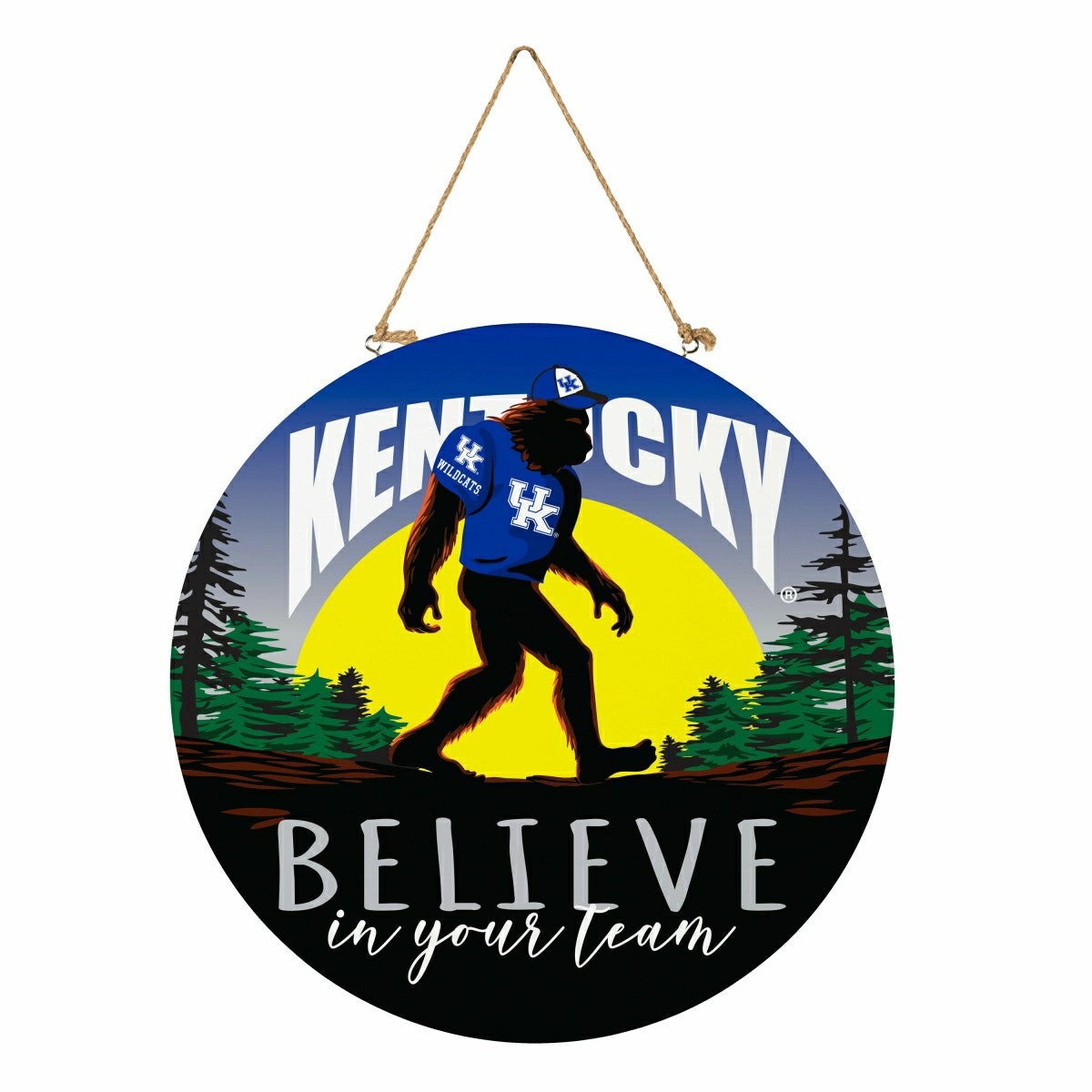 University of Kentucky Bigfoot Round Door Décor with Hanging Rope, 18x, Collegiate, Home